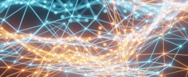 Dijital olarak oluşturulan soyut çizim, bir nöral ağın görselleştirilmesi, bilişim yapısı, ağ ve sosyal bağlantılar