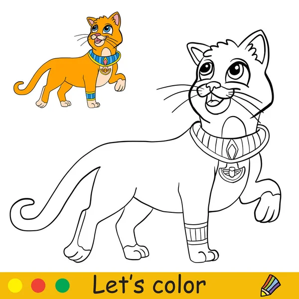 Roztomilá Egyptská Kočka Halloween Koncept Omalovánky Pro Děti Barevnou Šablonou — Stockový vektor