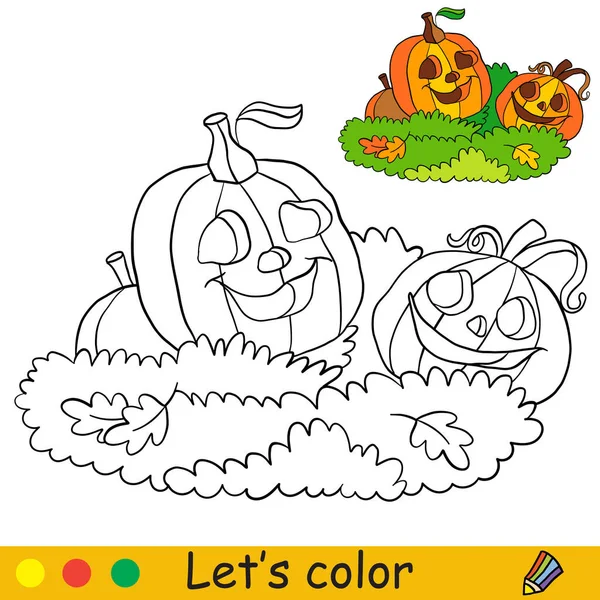 Słodkie Halloween Dynie Koncepcja Halloween Kolorowanki Dla Dzieci Kolorowym Szablonem — Wektor stockowy