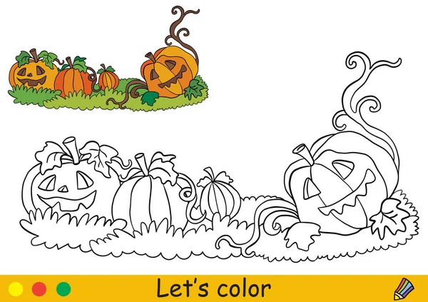 Abóboras Assustadoras Conceito Halloween Desenho Para Colorir Para Crianças Com — Vetor de Stock