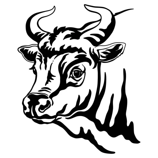 Portrait Contour Noir Taureau Vache Tête Dans Illustration Vectorielle Vue — Image vectorielle