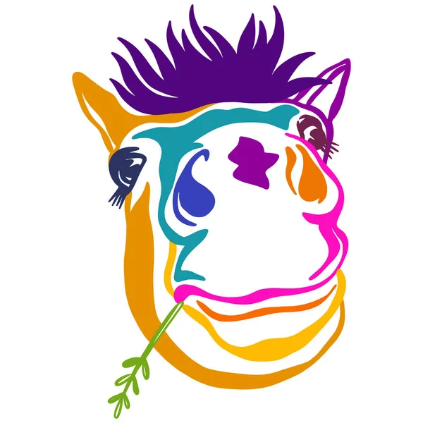 Divertido Retrato Contorno Color Pony Cabeza Caballo Ilustración Vector Vista — Vector de stock