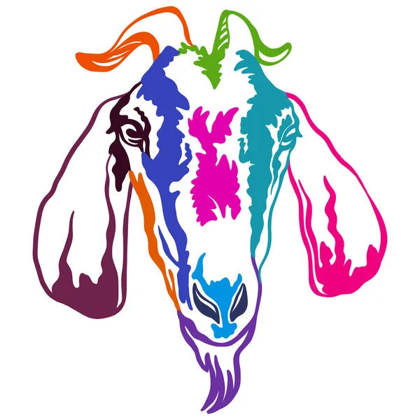 Retrato Contorno Cor Cabra Cabeça Vaca Vista Frontal Ilustração Vetorial — Vetor de Stock