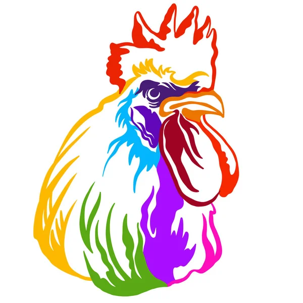 怒っている鶏の色の輪郭の肖像画 白い背景に孤立フロントビューベクトルイラストで鳥の頭 デザイン プリント ポスター ポストカード ステッカー Tシャツ クリット タトゥー — ストックベクタ