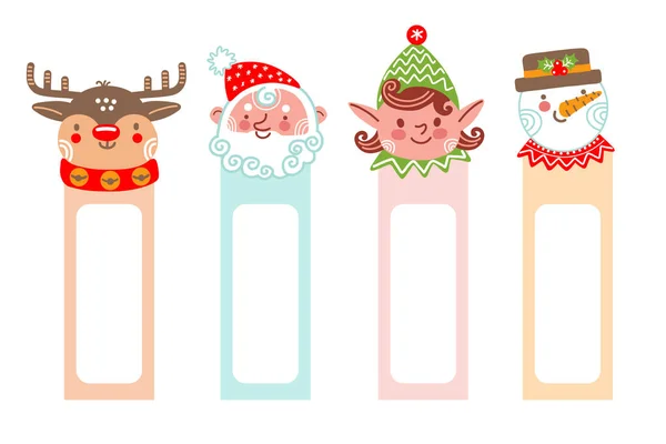 Conjunto Lindos Marcadores Dibujos Animados Con Cabezas Venados Personajes Navidad — Archivo Imágenes Vectoriales