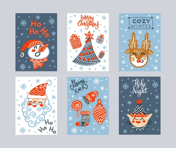 Zestaw Kartek Świątecznych Uniwersalne Abstrakcyjne Twórcze Szablony Artystyczne Zimowymi Symbolami — Wektor stockowy