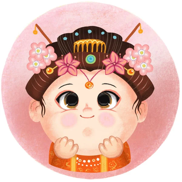 Πορτρέτο Ενός Ευτυχισμένου Χαριτωμένο Κορίτσι Ένα Κινέζικο Κοστούμι Πριγκίπισσα Κοιτάζοντας — Φωτογραφία Αρχείου