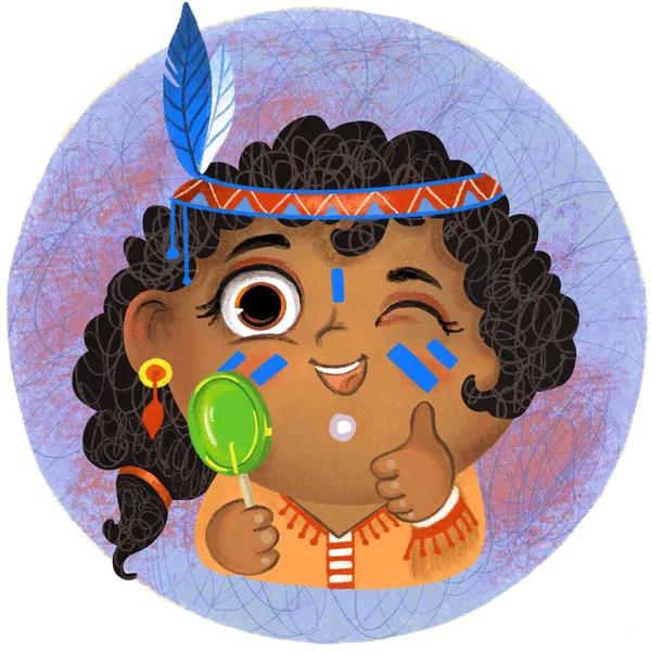 Porträt Eines Glücklichen Süßen Mädchens Kostüm Einer Indianerprinzessin Das Die — Stockfoto