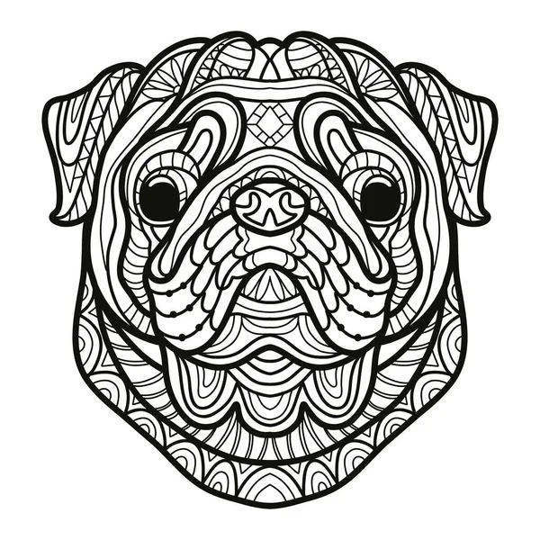 Abstract Dog Decorative Ornaments Doodle Elements Close Pug Dog Head — Stock Vector