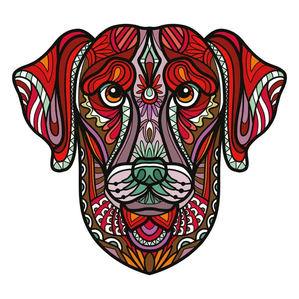 装飾的な装飾品やドアの要素を持つ抽象犬の頭 ラブラドールの検索犬を閉じます ベクトルイラスト パズル Tシャツのデザイン モザイク タトゥー 刺繍のために — ストックベクタ