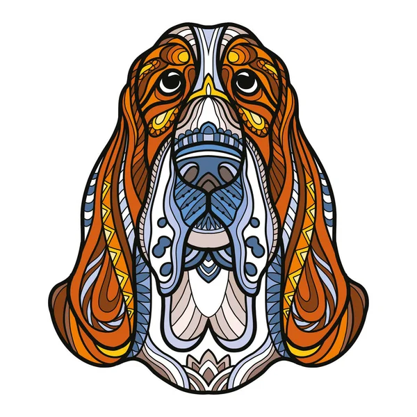Abstract Dog Head Decorative Ornaments Doodle Elements Close Basset Hound — Stock Vector