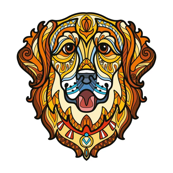装飾的な装飾品やドアの要素を持つ抽象犬の頭 ゴールデン レトリバー ドッグを閉めろ ベクトルイラスト パズル Tシャツのデザイン モザイク タトゥー 刺繍のために — ストックベクタ