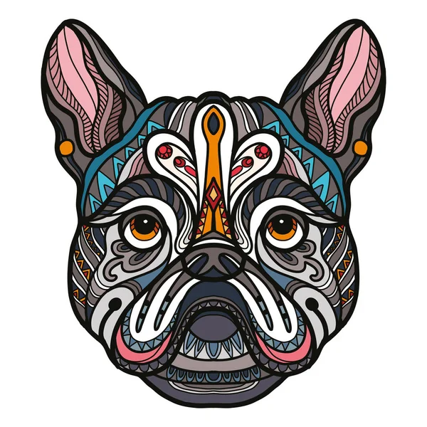 Abstract Dog Head Decorative Ornaments Doodle Elements Close French Bulldog — Stock Vector