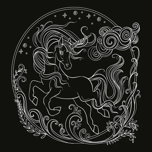 Vector Decorativo Doodle Unicornio Ornamental Con Flores Ilustración Vectorial Abstracta — Vector de stock