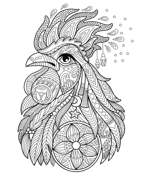 stock vector Stylized head of rooster bird. Hand drawn sketch black contour vector illustration. For adult antistress coloring page, print, design, decor, T-shirt, emblem, logo or tattoo ornate design elements.