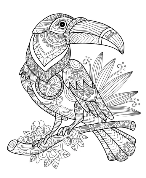 Oiseau Toucan Stylisé Aux Fleurs Esquisse Dessinée Main Illustration Vectorielle — Image vectorielle