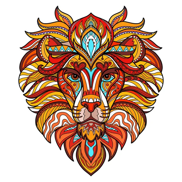 Tête Abstraite Lion Gros Plan Avec Des Éléments Gribouillis Illustration — Image vectorielle