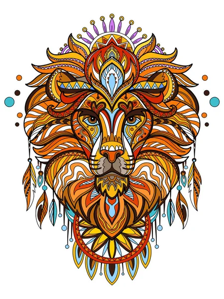 사자의 머리에 가까이 있는걸잡아 바탕에 의아름다운 그림이 그려져 디자인을 티셔츠 — 스톡 벡터