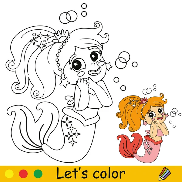 Linda Feliz Sirena Ensueño Ilustración Dibujos Animados Vectoriales Página Para — Vector de stock