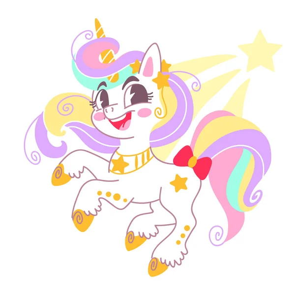 Cute Cartoon Character Unicorn Star Rainbow Mane Vector Isolated Illustration — Stock Vector