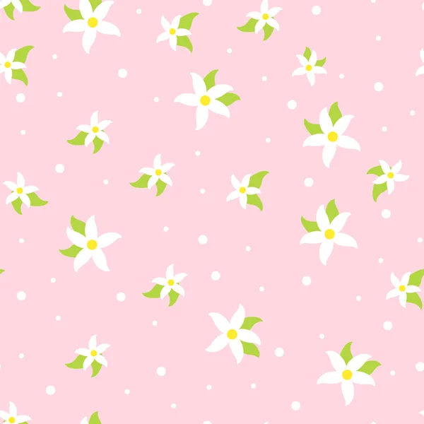 Nahtloses Kindliches Muster Mit Niedlichen Weißen Blüten Auf Rosa Hintergrund — Stockvektor
