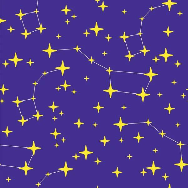 Seamless Pattern Yellow Constellations Ursa Major Ursa Minor Dark Blue — Stock Vector