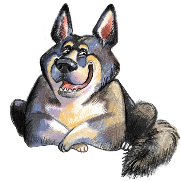 Roztomilá Kreslená Postava Psa Norský Elkhound Pes Plemeno Rastrové Ilustrace — Stock fotografie