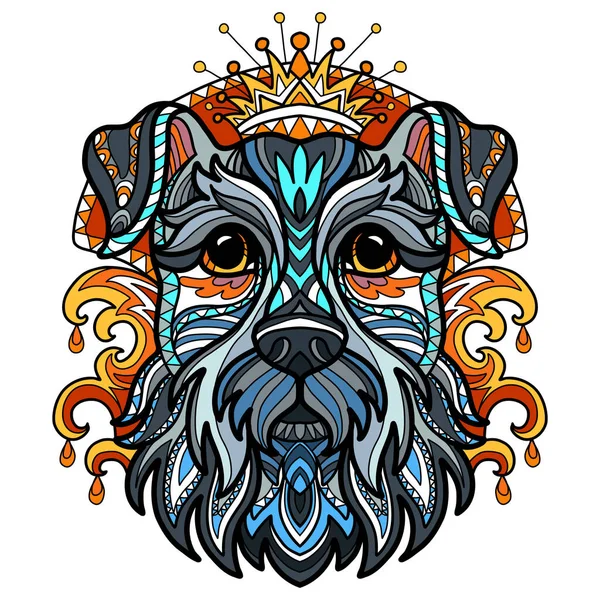 Abstracte Hond Met Decoratieve Ornamenten Doodle Elementen Sluit Schnauzer Hondenhoofd — Stockvector