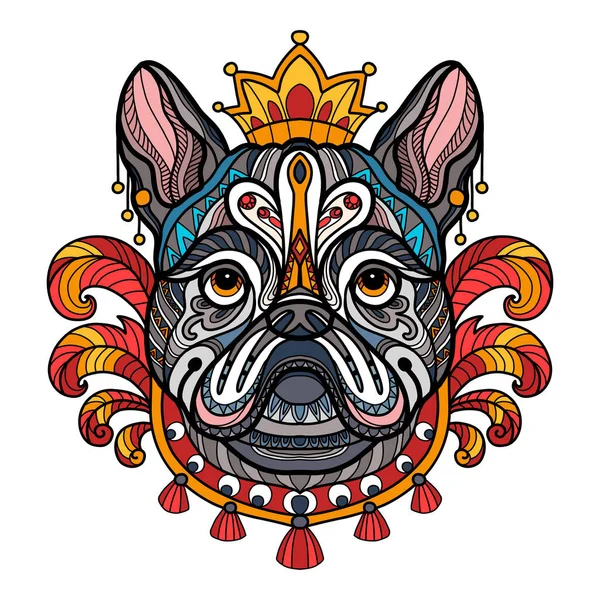 Abstracte Hond Met Decoratieve Ornamenten Doodle Elementen Sluit Franse Bulldog — Stockvector