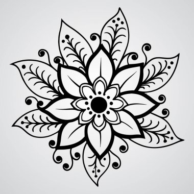 Gri arkaplanı olan bir çiçeğin siyah beyaz çizimi
