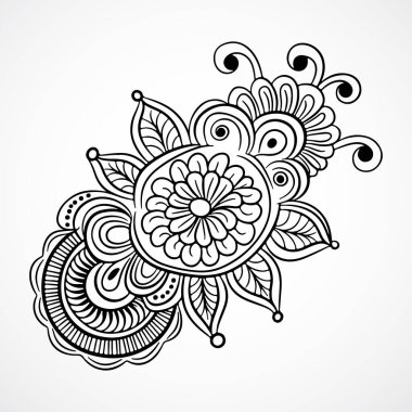 Çiçek ve yapraklarla süslenmiş bir el çizimi.