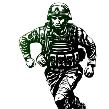 Zırhlı ve miğferli koşan asker
