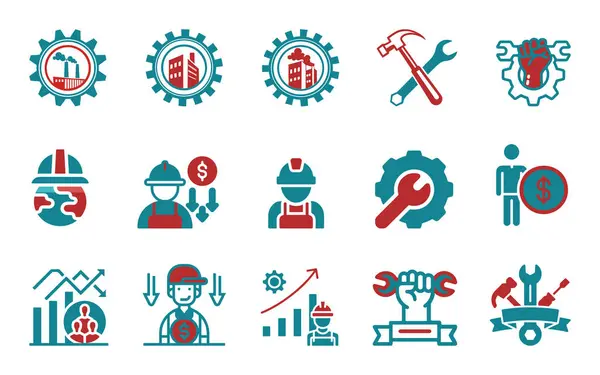 Çalışma, inşaat, çalışma günü ve yenileme ile ilgili çizgi simgeleri.