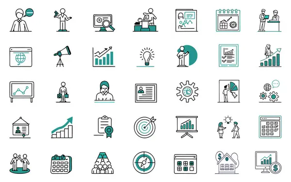 Sunumlar için İşletme ve Pazarlama Simgesi Düz Vektör Satırı Simgeleri Web siteleri ve Bilgi Grafikleri Ayarladı
