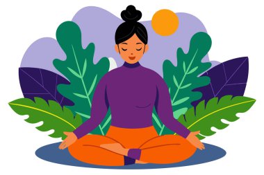 Lotus pozunda meditasyon yapan kadın.
