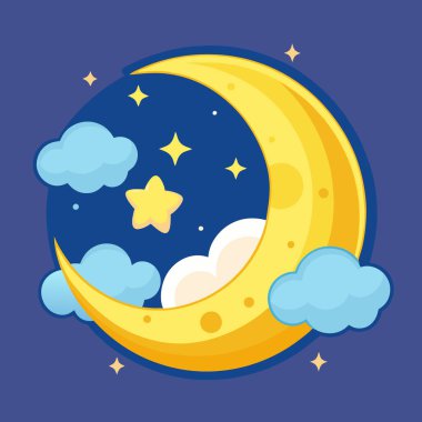 gece ay ve yıldızlar ikon vektör illüstrasyon grafik tasarımı