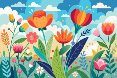 Kelebekli ve bulutlu güzel çiçekler