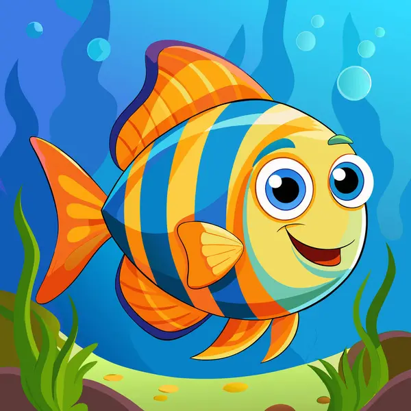 Okyanusta yüzen karikatür balıkları.