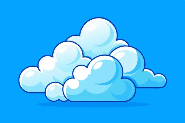 mavi arkaplanda beyaz bulutun çizgi film vektör çizimi