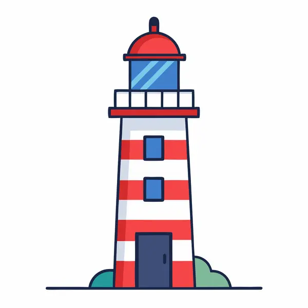 Klasik kırmızı ve beyaz çizgili deniz fenerinin vektör çizimi.