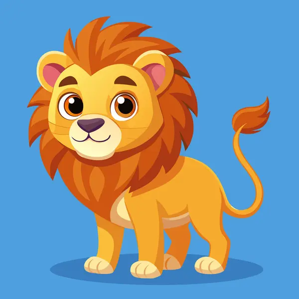 Canlı mavi bir arkaplan karşısında şirin bir aslan yavrusu..