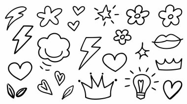 Sevimli, Doodle Tarzı Grafik Tasarım Elementleri Koleksiyonu