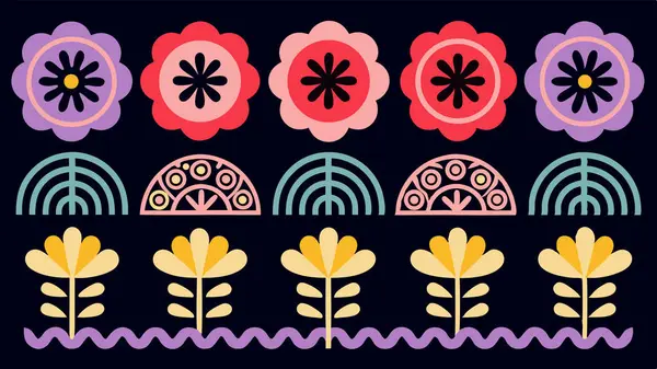 Renkli, dekoratif çiçek ve geometrik desen tasarımı tekstil ve parmak izleri için mükemmel..