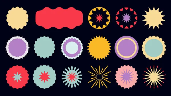 Grafik tasarımı için canlı dekoratif, retro-stil şekiller koleksiyonu.
