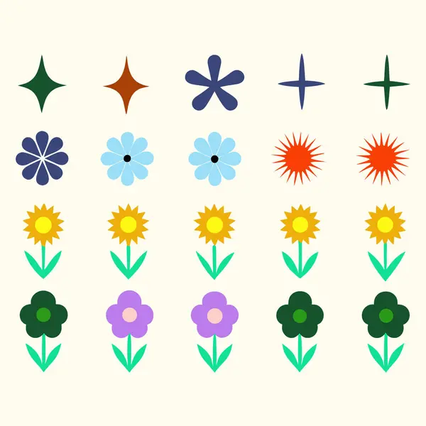 Renkli, basit çiçek ve yıldız koleksiyonları çocukların tasarım projeleri için mükemmeldir..