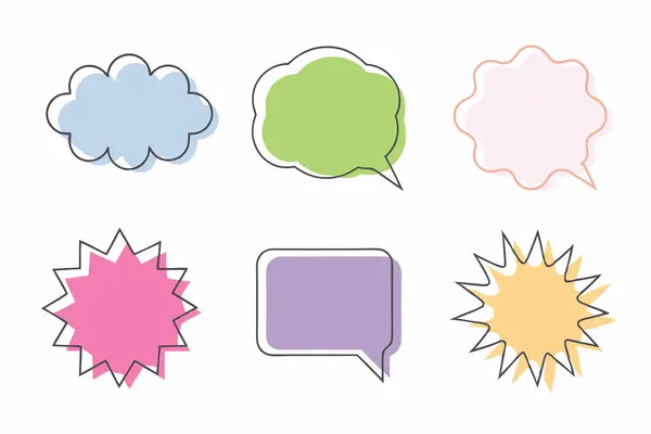 Grafik Tasarım İçin Renkli Çizgi Film Konuşma Kabarcıkları Ayarlandı