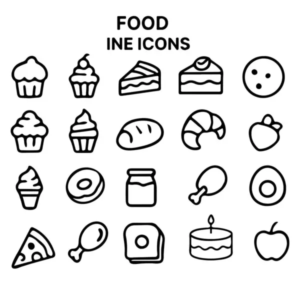 Çeşitli yiyecek öğelerinin simgeleri, yemek uygulamaları, web siteleri veya yazdırma tasarımı için mükemmeldir..