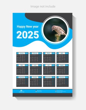 Bir sayfa duvar takvimi 2025 şablon tasarımı