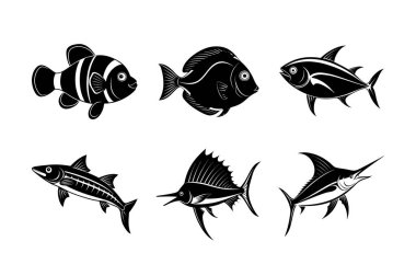 Sea life animal silhouette bundle set clipart