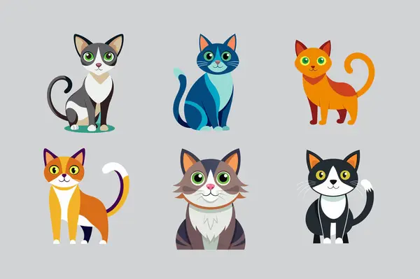 Kedi vektörü sanat illüstrasyon simgesi seti